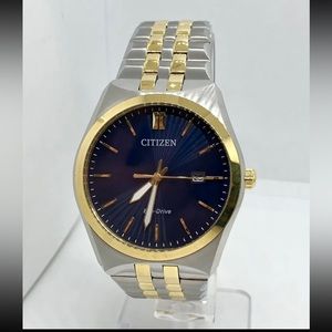 Citizen Eco-Drive Corso Mens Watch Two Tone Blue Dial 40MM Stainless Steel